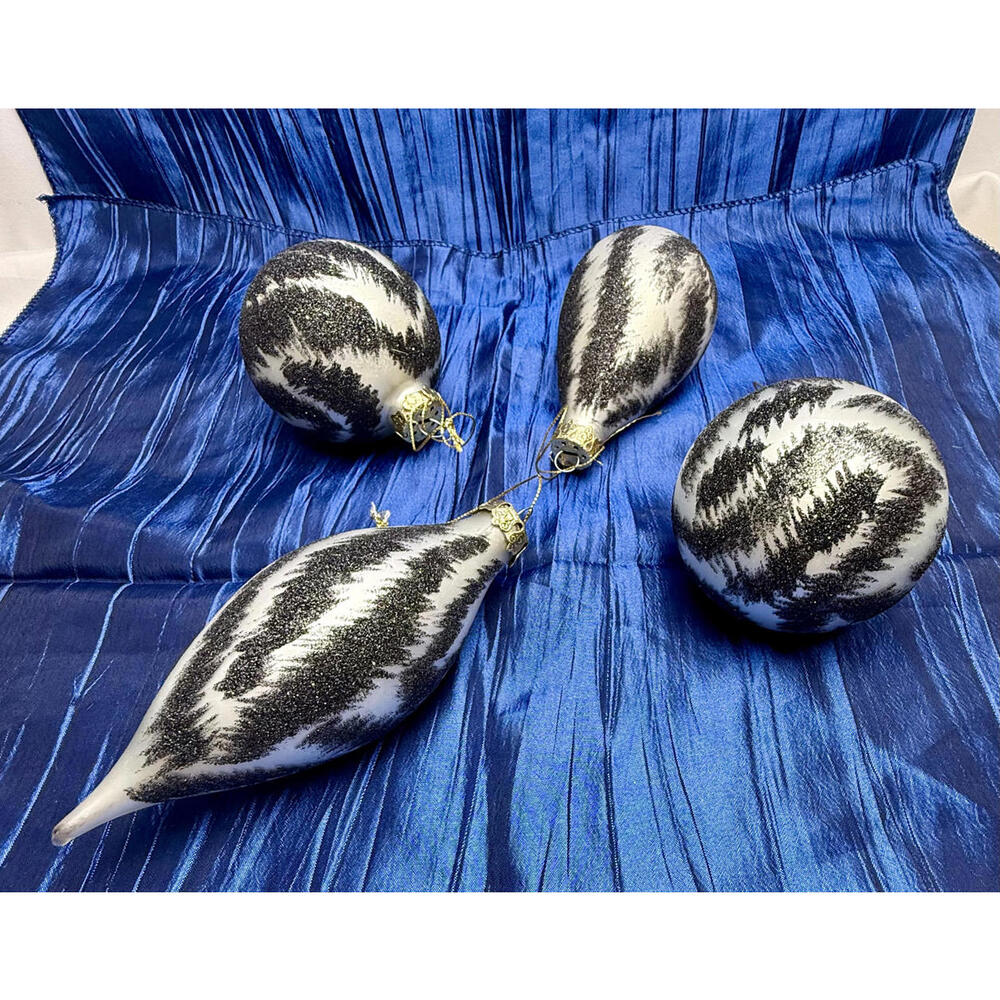 Set of 4 Animal Print Jungle Safari Zebra Tiger Vintage Fancy Holiday Ornament